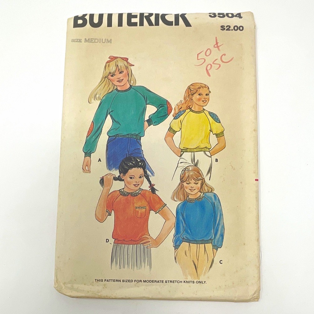 Butterick 3504 Vintage Original Girls Child Top Sewing Pattern Size Medium 10-12